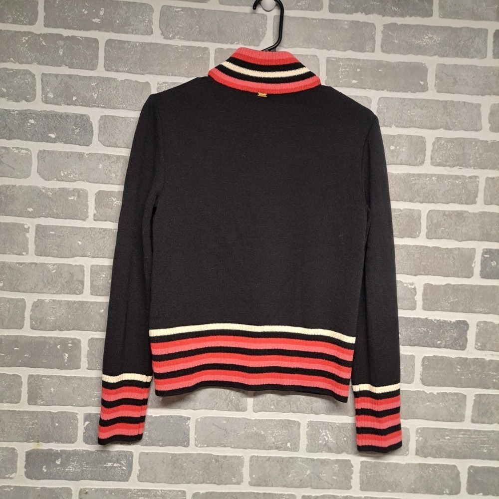 ST.John Womens Full Zip Sweater Black Pink Striped Mock Neck Knit Size P - Picture 6 of 9